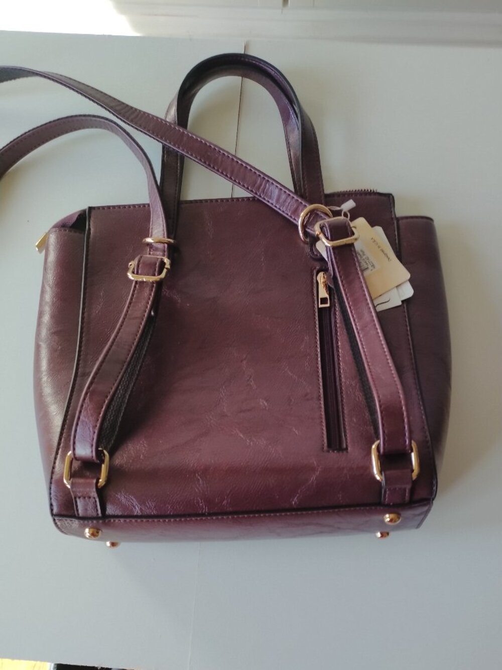 Convertible 3-way handbag/crossbody/backpack Vegan Leather Burgundy Embossed NEW - Picture 5 of 14
